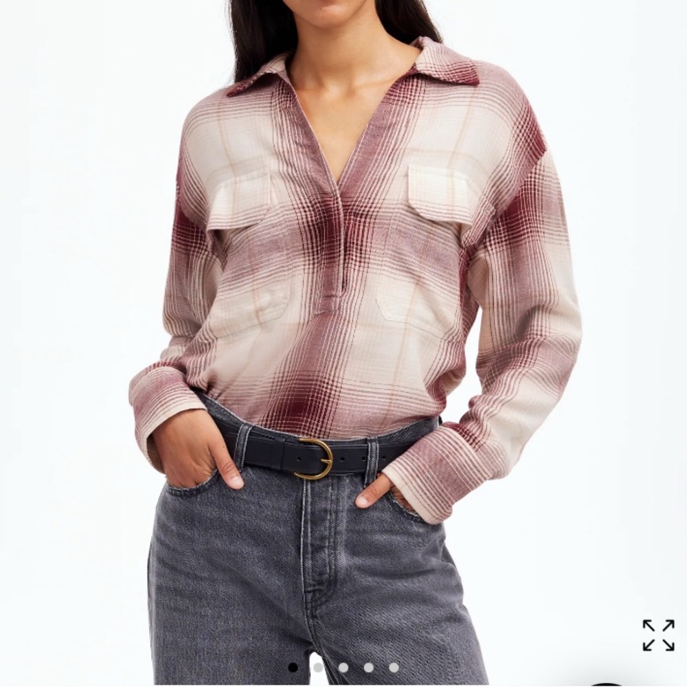 Madswell Women Popover Plaid Cabernet Shirt at Size XL